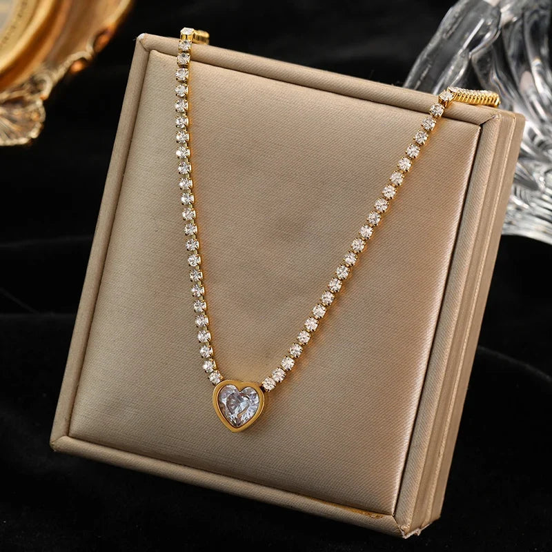 Full Crystal Heart Necklace
