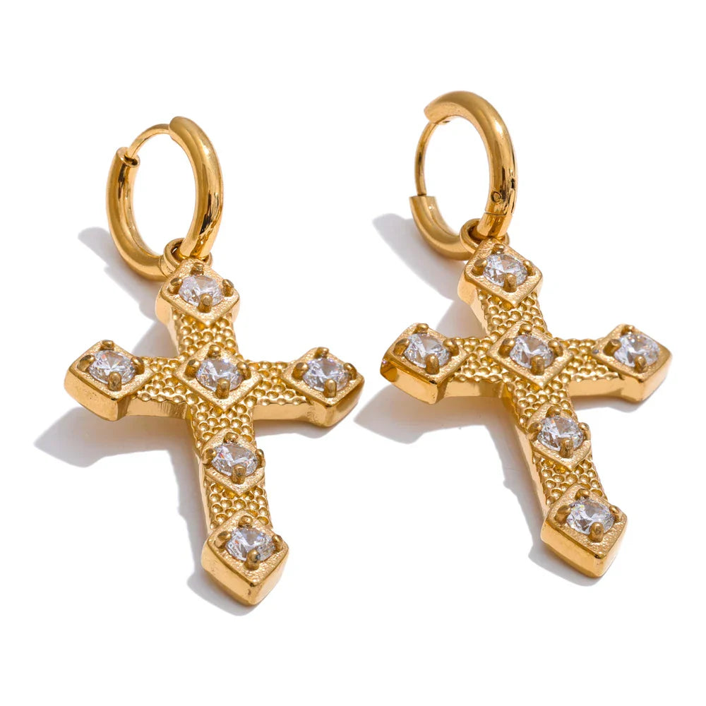 Hoop Earrings with Inset Cross (Gold-Plated)