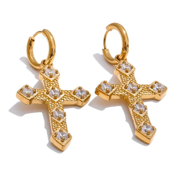 Hoop Earrings with Inset Cross (Gold-Plated)