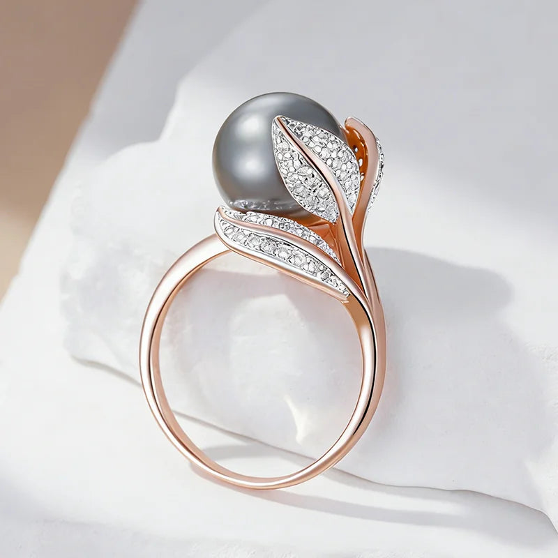 Elegant Pearl Leaf Ring