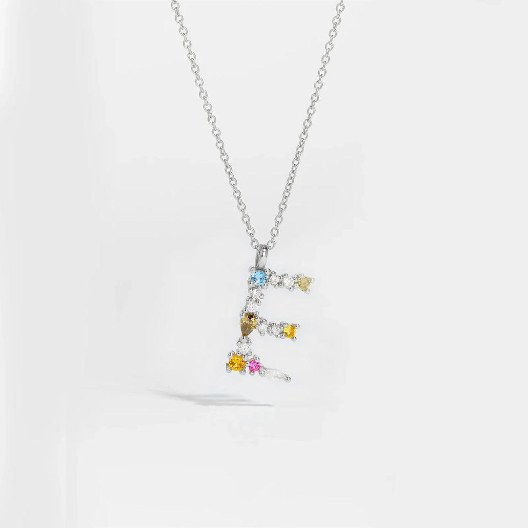 Colorful Crystal Initial Letter 925 Sterling Silver Necklace