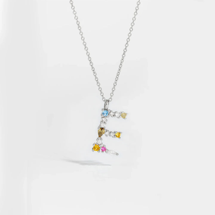 Colorful Crystal Initial Letter 925 Sterling Silver Necklace