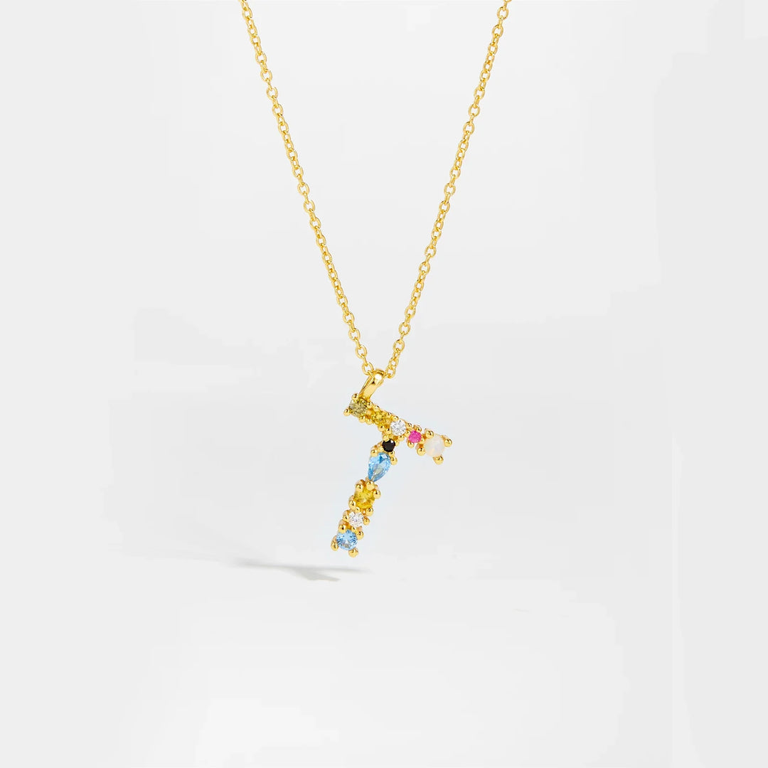 Colorful Crystal Initial Letter 925 Sterling Silver Necklace