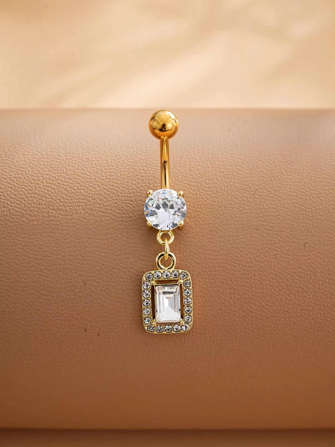 Emerald Cut Crystal Dangle Belly Button Ring