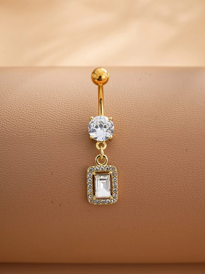 Emerald Cut Crystal Dangle Belly Button Ring
