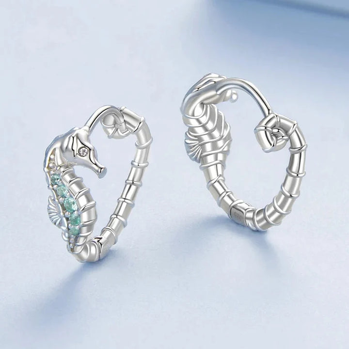 Seahorse Hoop 925 Sterling Silver Earrings
