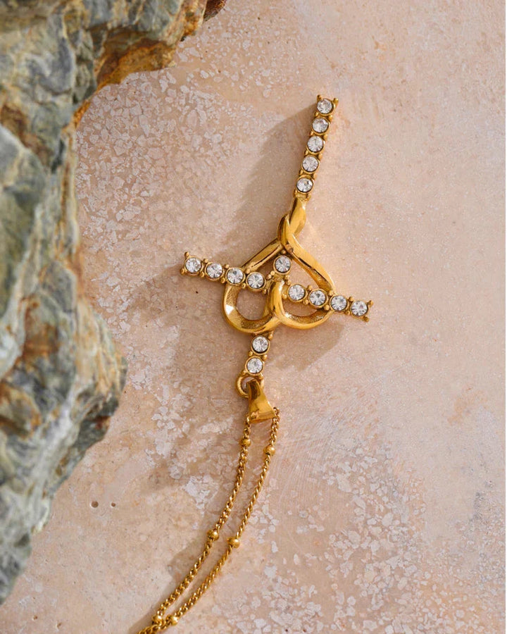 Faith Necklace with Cross and Studded Heart (18K Gold Plated)