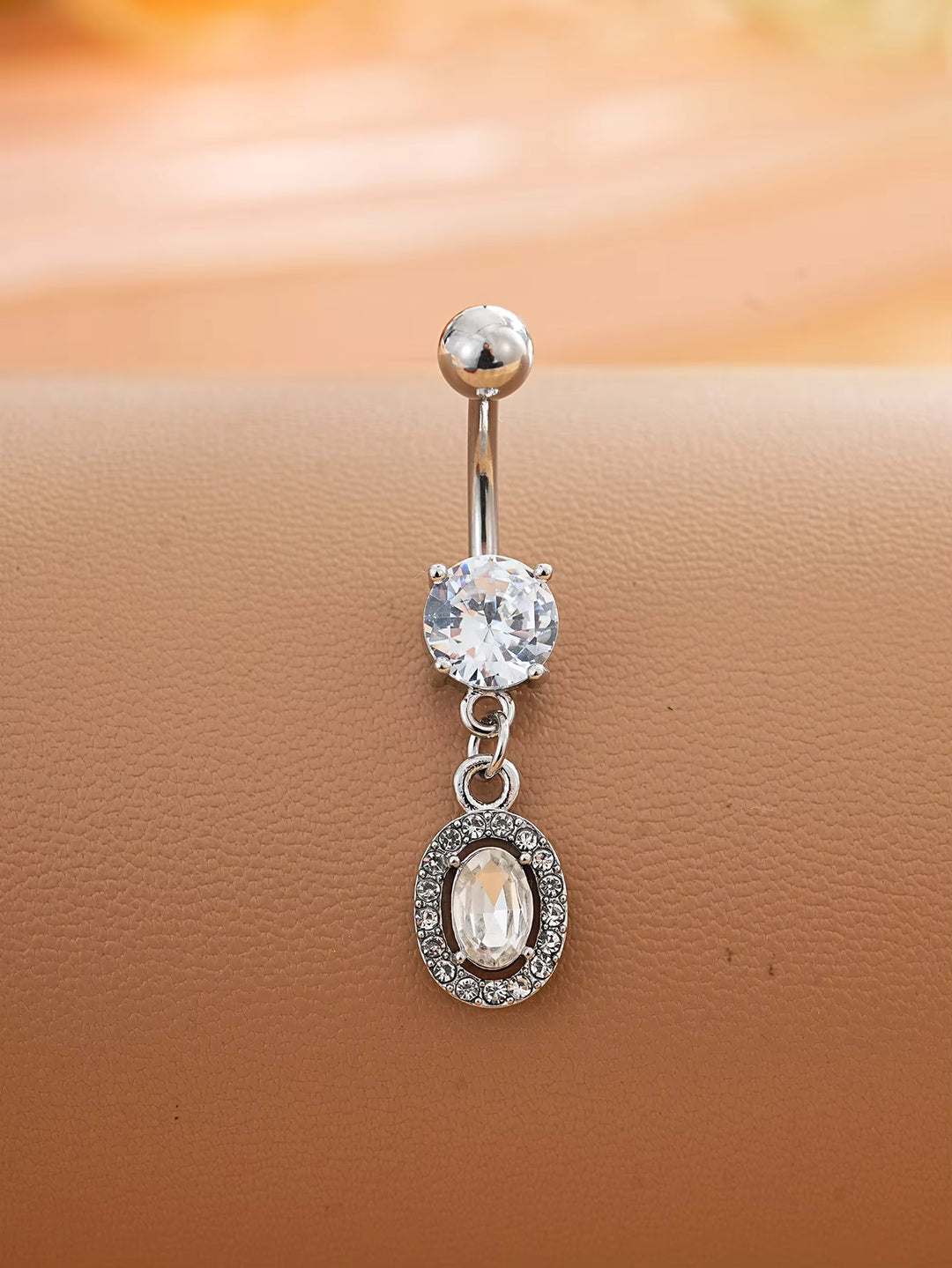 Oval Crystal Dangle Belly Button Ring