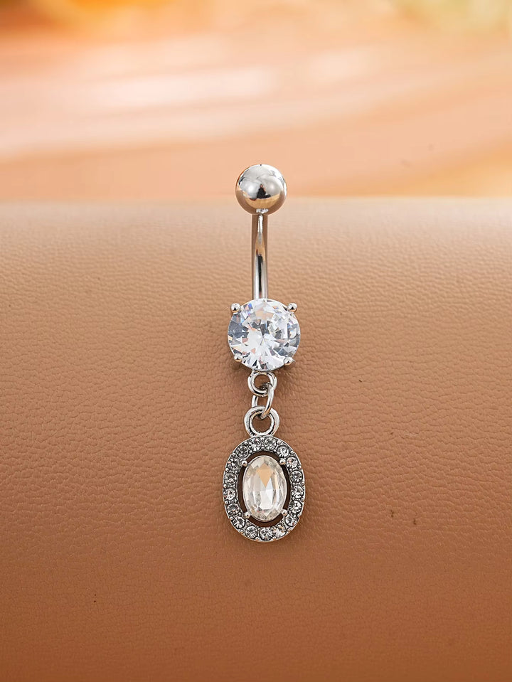 Oval Crystal Dangle Belly Button Ring