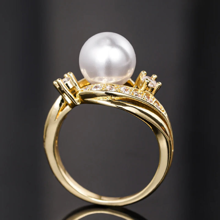 Delicate Pearl Crystal Ring