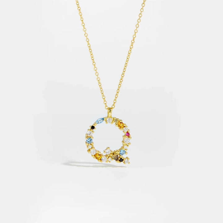 Colorful Crystal Initial Letter 925 Sterling Silver Necklace