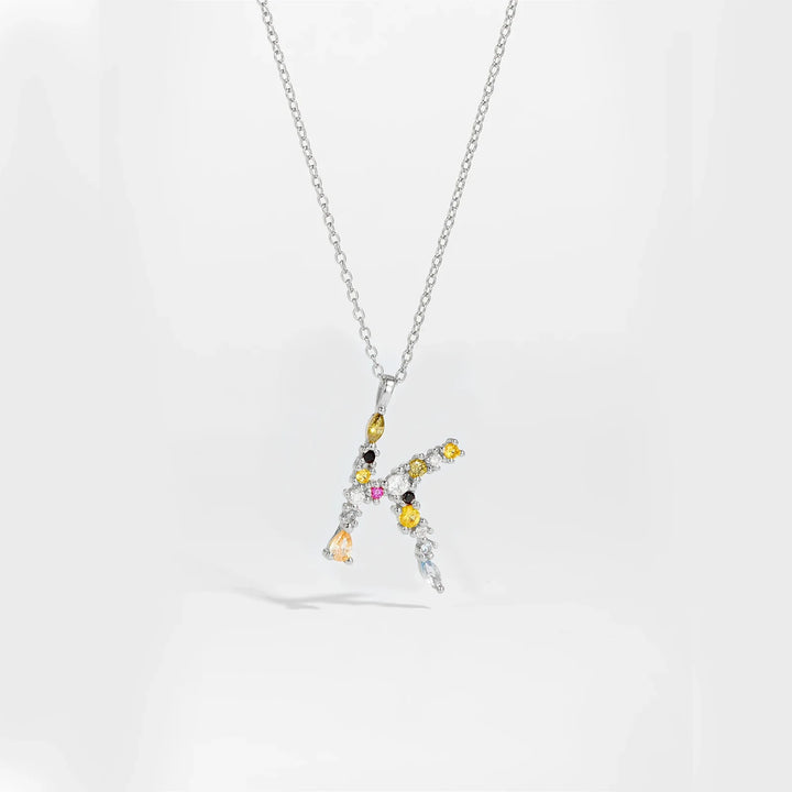 Colorful Crystal Initial Letter 925 Sterling Silver Necklace