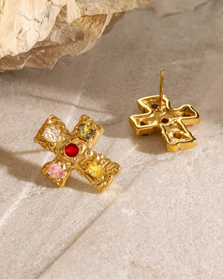Cross Earring with Rustic Finish (Gold-Plated)