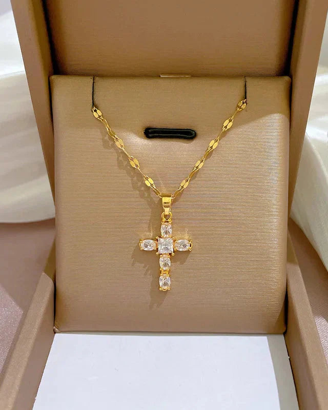 Cross Necklace with Reflected Light Chain (Gold Plated)