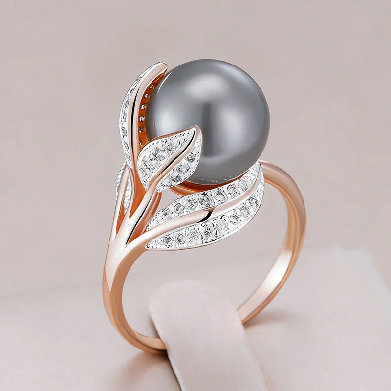 Elegant Pearl Leaf Ring