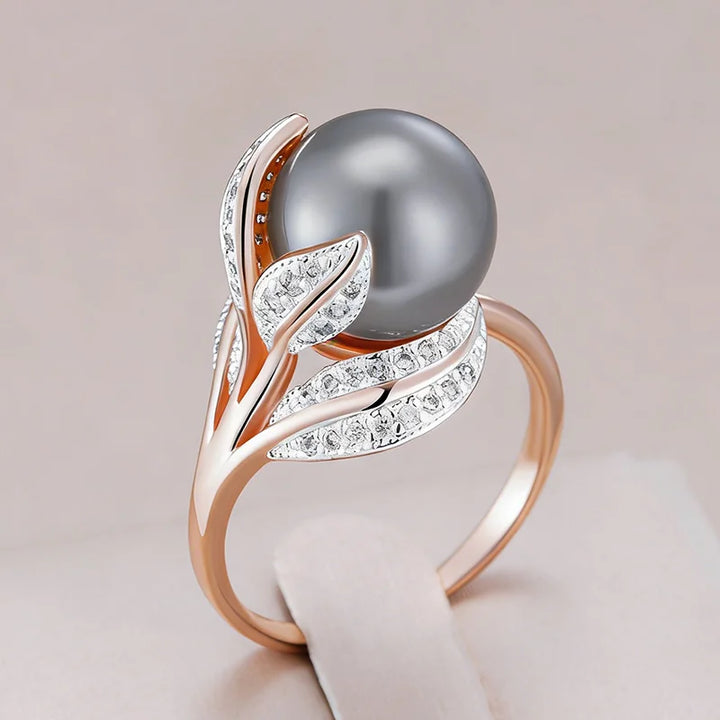 Elegant Pearl Leaf Ring