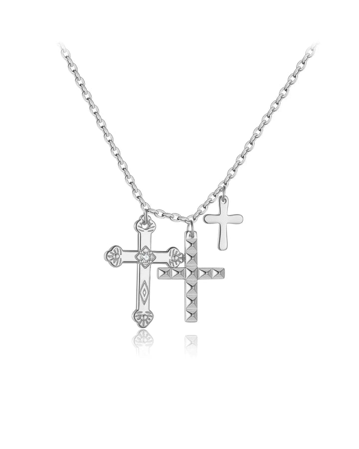 Necklace with Three Cross-Shaped Pendants (Gold Plated)