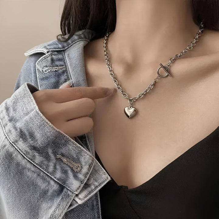 Sterling Silver Puffy Heart Toggle Necklace