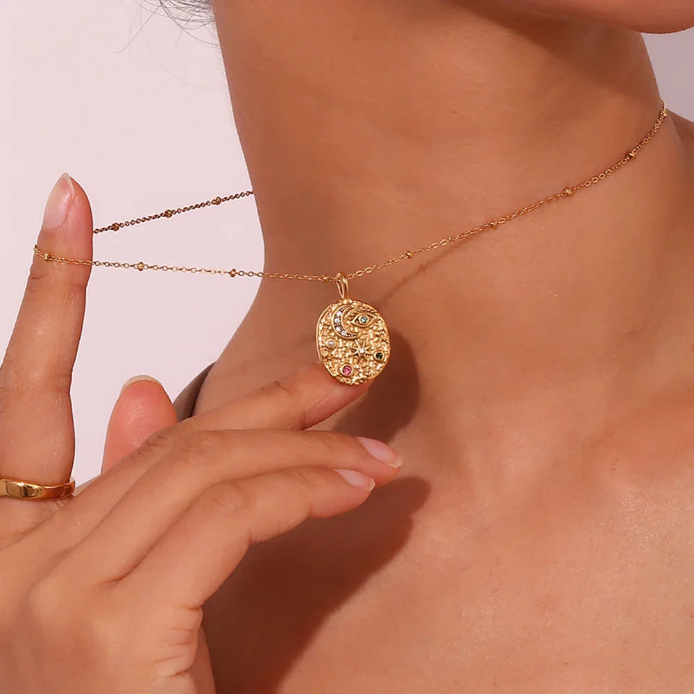 Crinkly Celestial Harmony Necklace - 18k Gold Plated