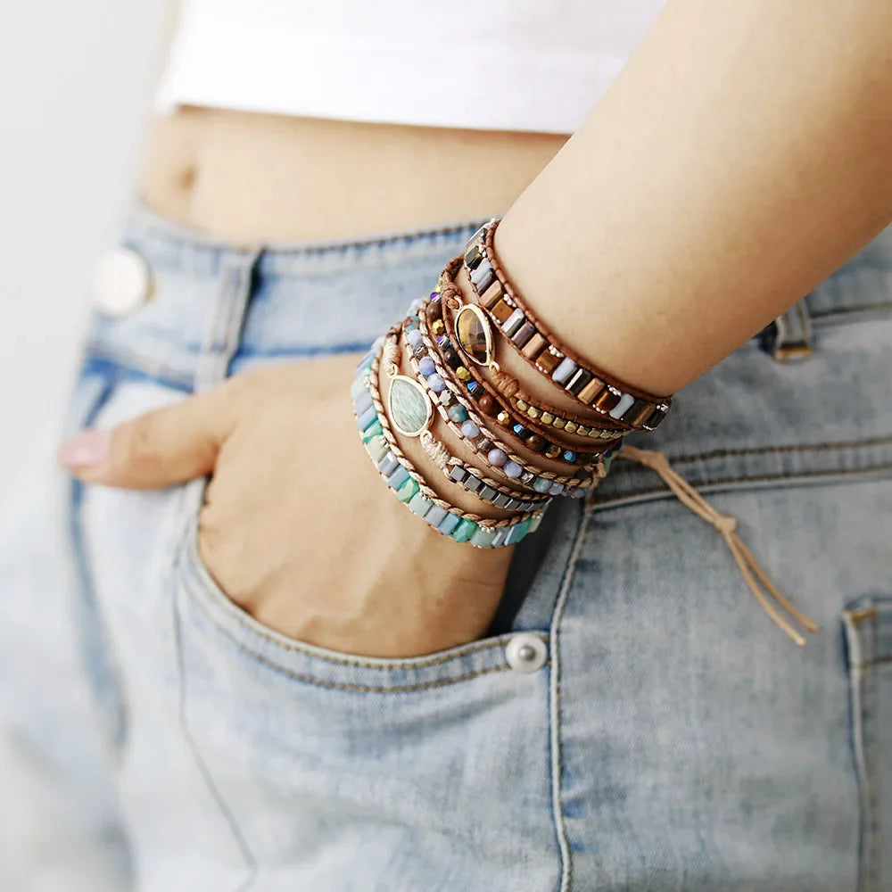 Tiger’s Eye Teardrop Charm Wrap Bracelet
