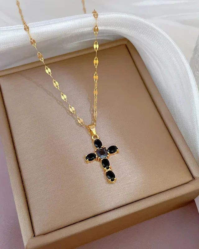 Cross Necklace with Reflected Light Chain (Gold Plated)