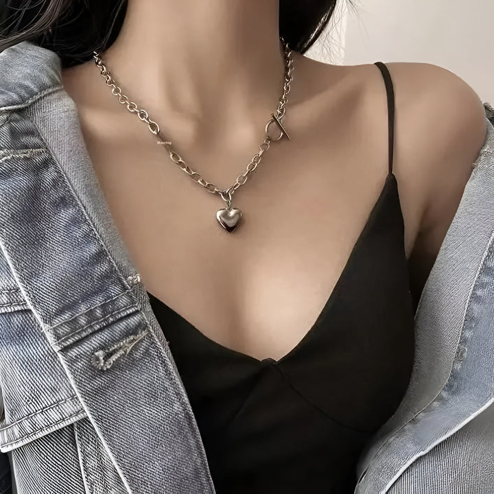 Sterling Silver Puffy Heart Toggle Necklace