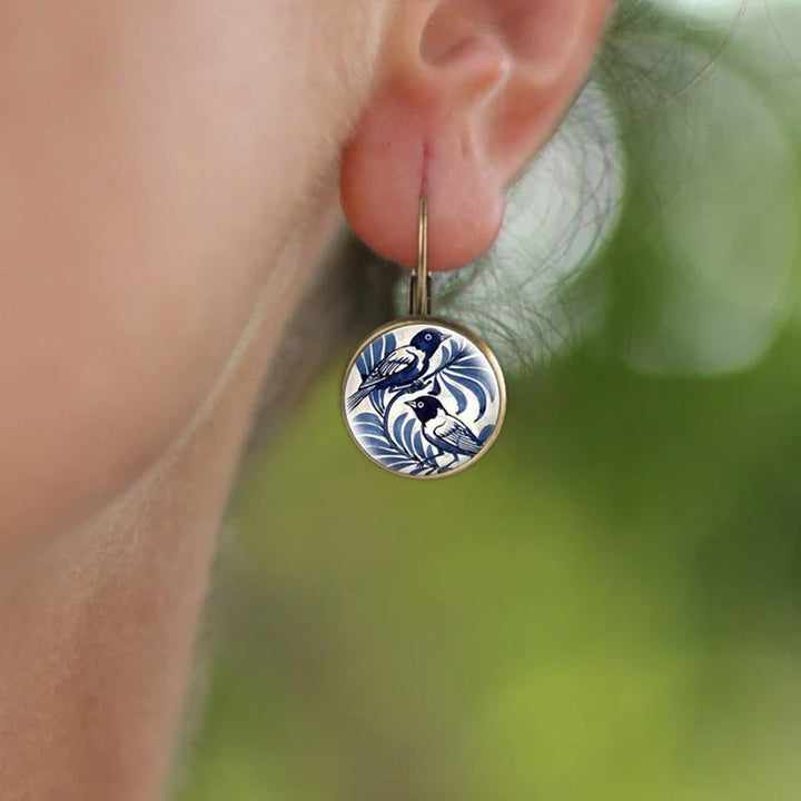 Blue Bird Bronze Earrings