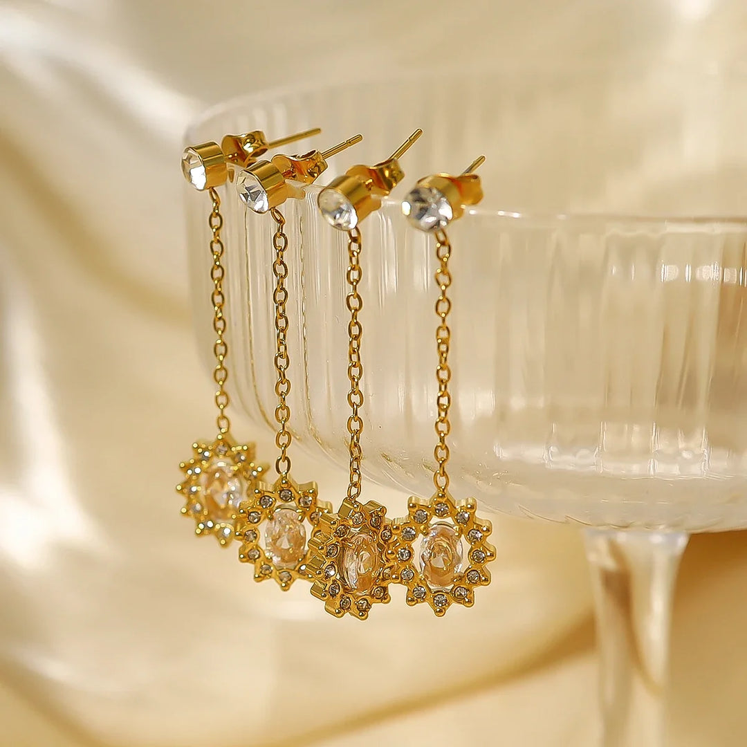 Crystal Medallion Drop Earrings