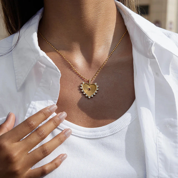 Radiant Sunburst Halo Heart Necklace