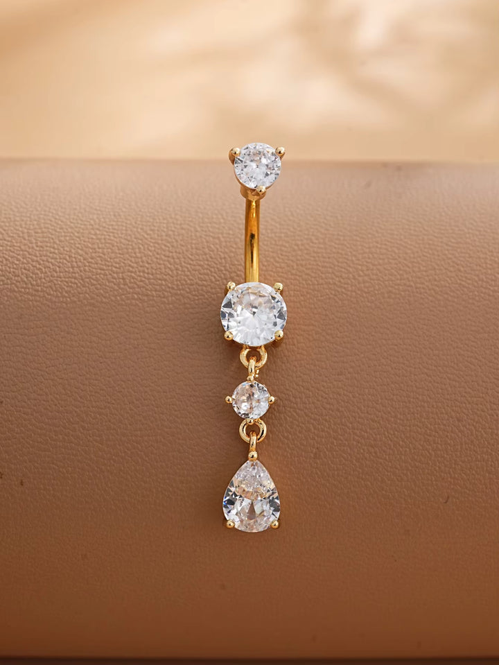 Silver Teardrop Crystal Dangle Belly Button Ring