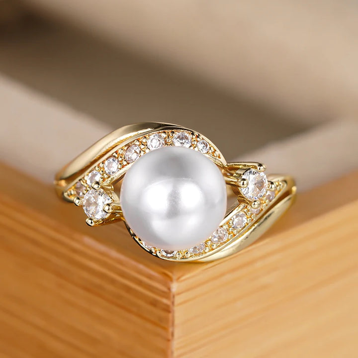 Delicate Pearl Crystal Ring