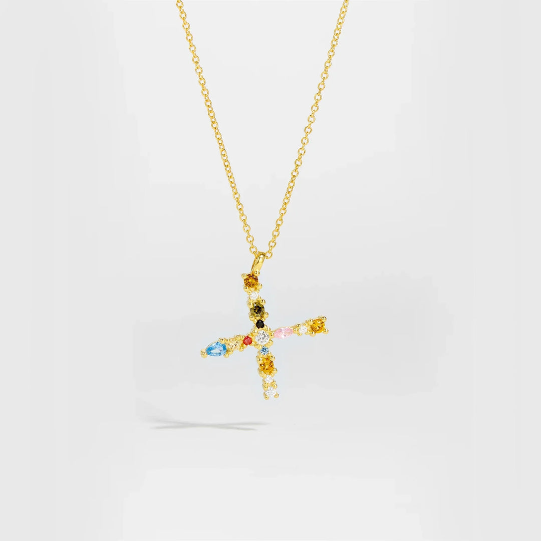 Colorful Crystal Initial Letter 925 Sterling Silver Necklace