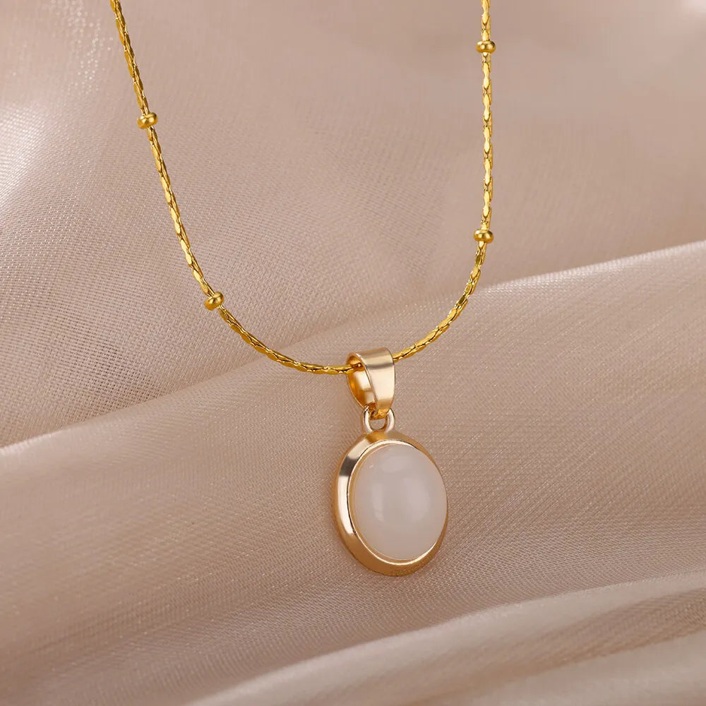 Elise Oval Stone Necklace