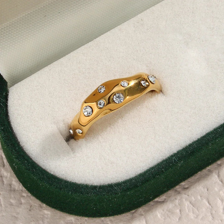 Asymmetrical Contours Inlaid Ring