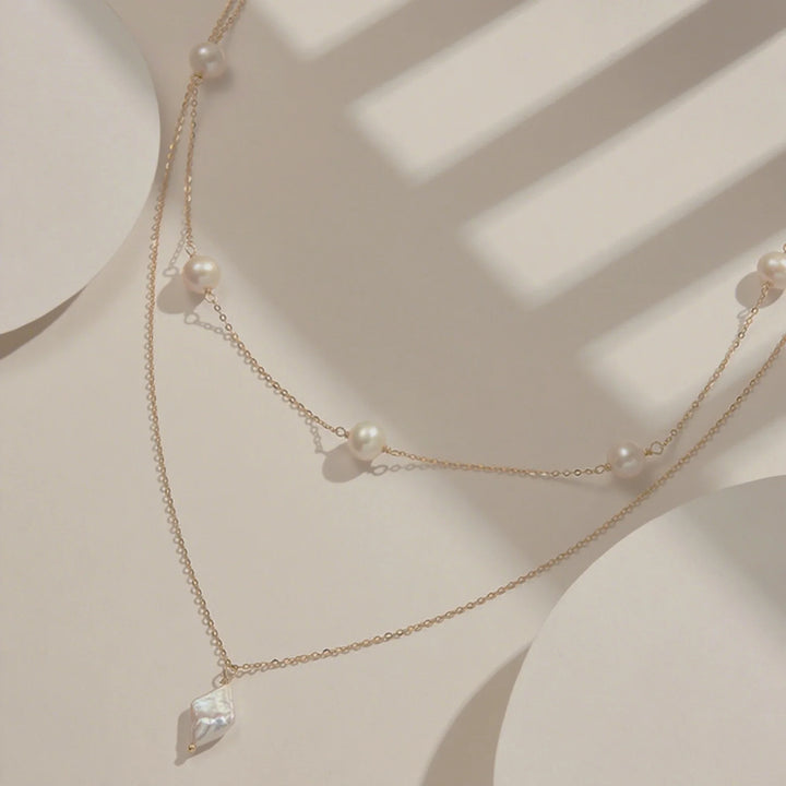 Elegant Freshwater Pearl Double Layered  925 Sterling Silver Necklace