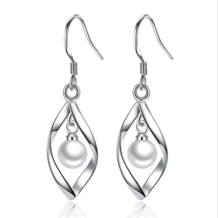 Pearl Hoop Dangle Earrings