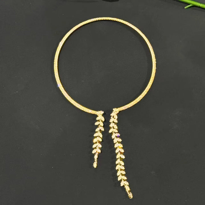 New Leaf Tassel Collar chain necklace for women