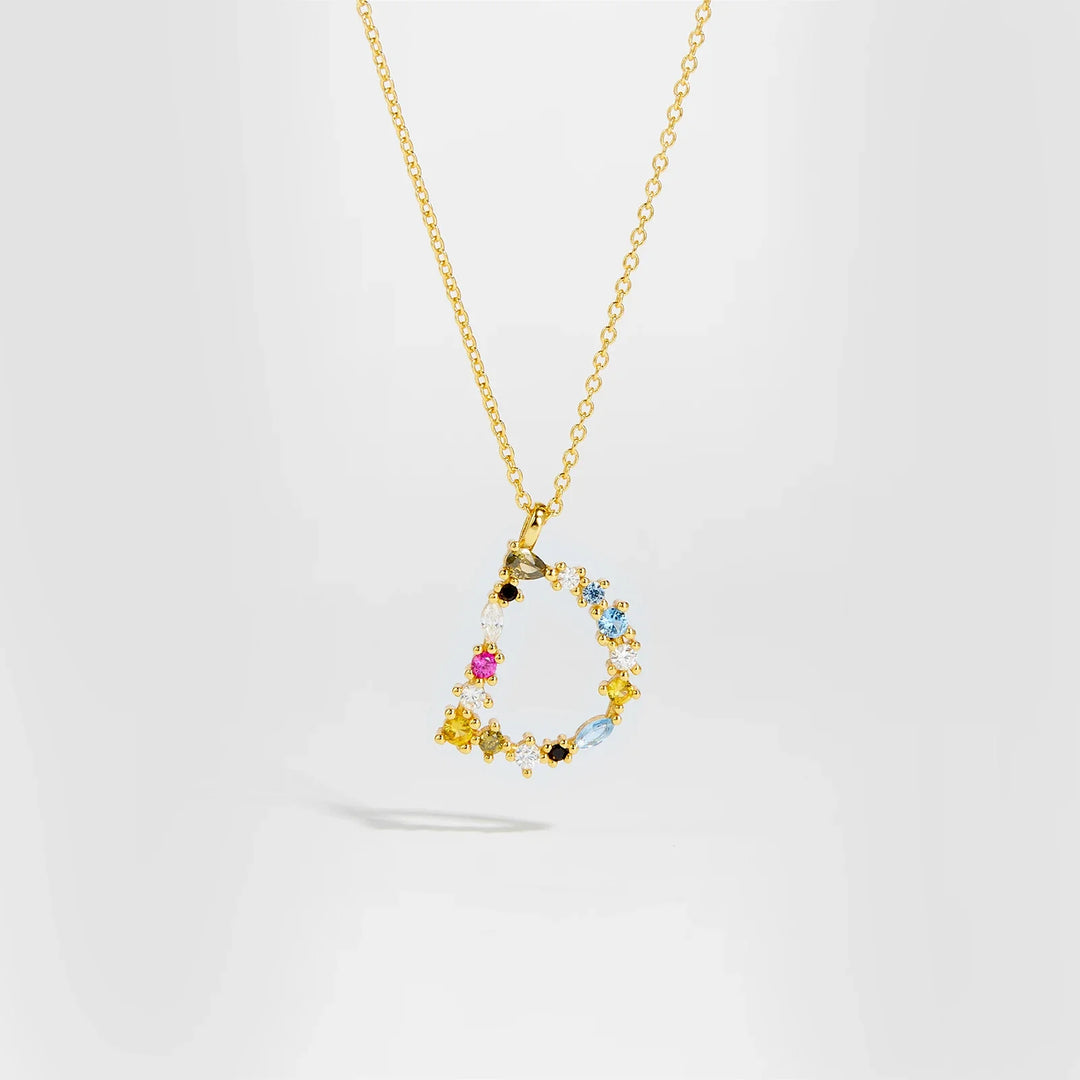 Colorful Crystal Initial Letter 925 Sterling Silver Necklace