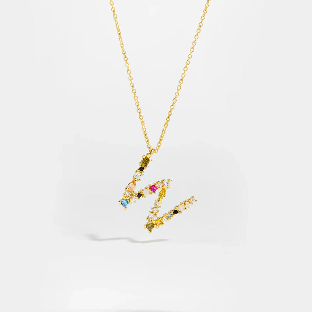 Colorful Crystal Initial Letter 925 Sterling Silver Necklace