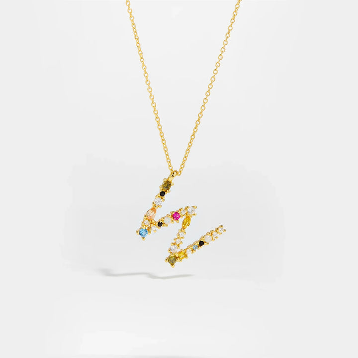 Colorful Crystal Initial Letter 925 Sterling Silver Necklace