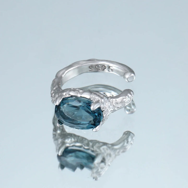 Ocean Blue Crystal 925 Sterling Silver Ear Cuff