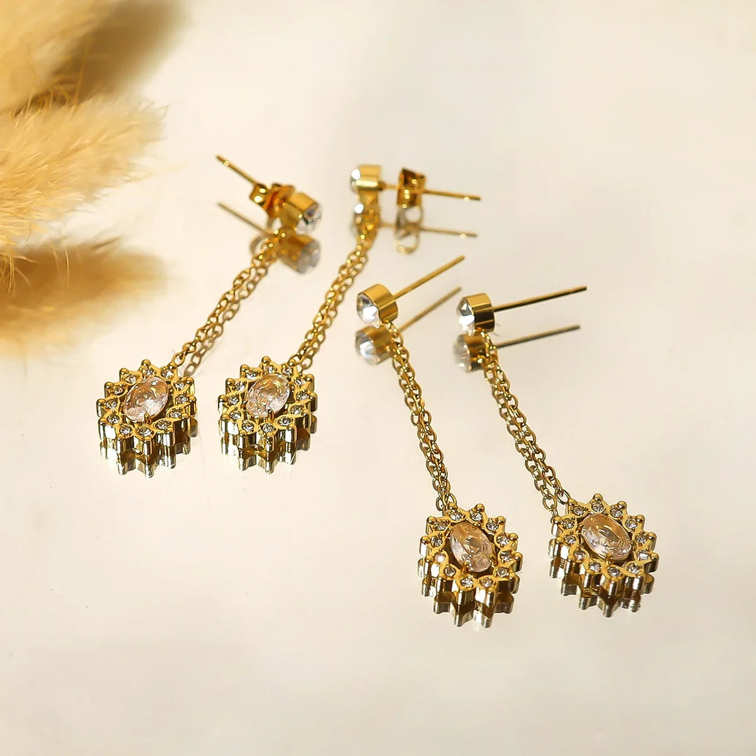 Crystal Medallion Drop Earrings