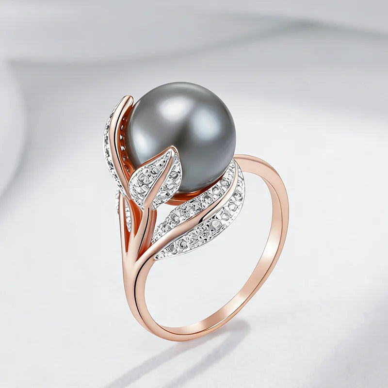 Elegant Pearl Leaf Ring