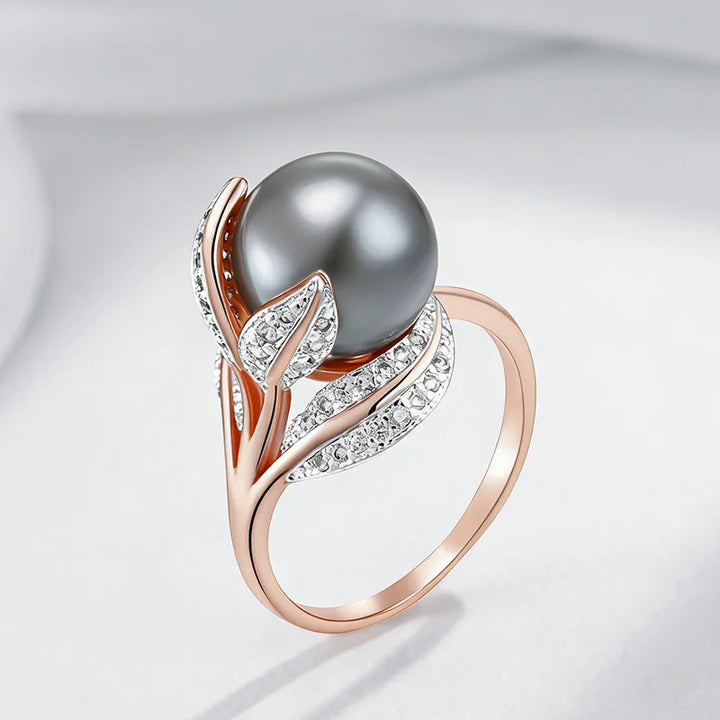 Elegant Pearl Leaf Ring
