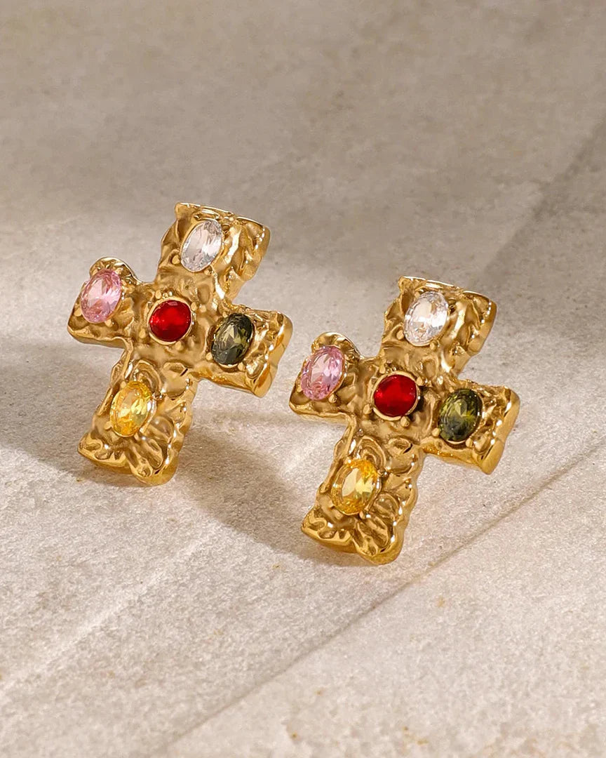 Cross Earring with Rustic Finish (Gold-Plated)