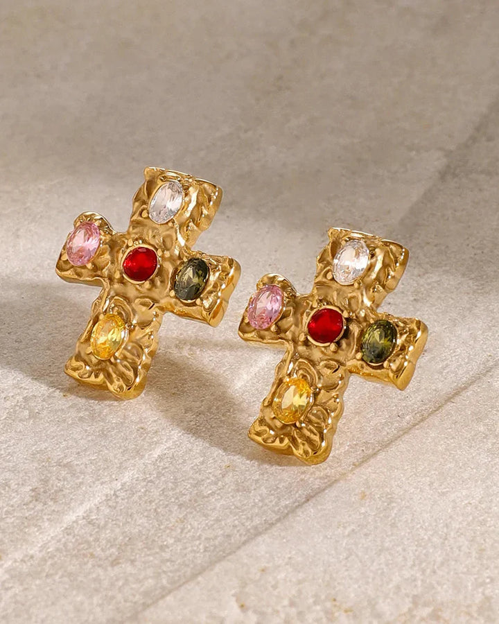 Cross Earring with Rustic Finish (Gold-Plated)