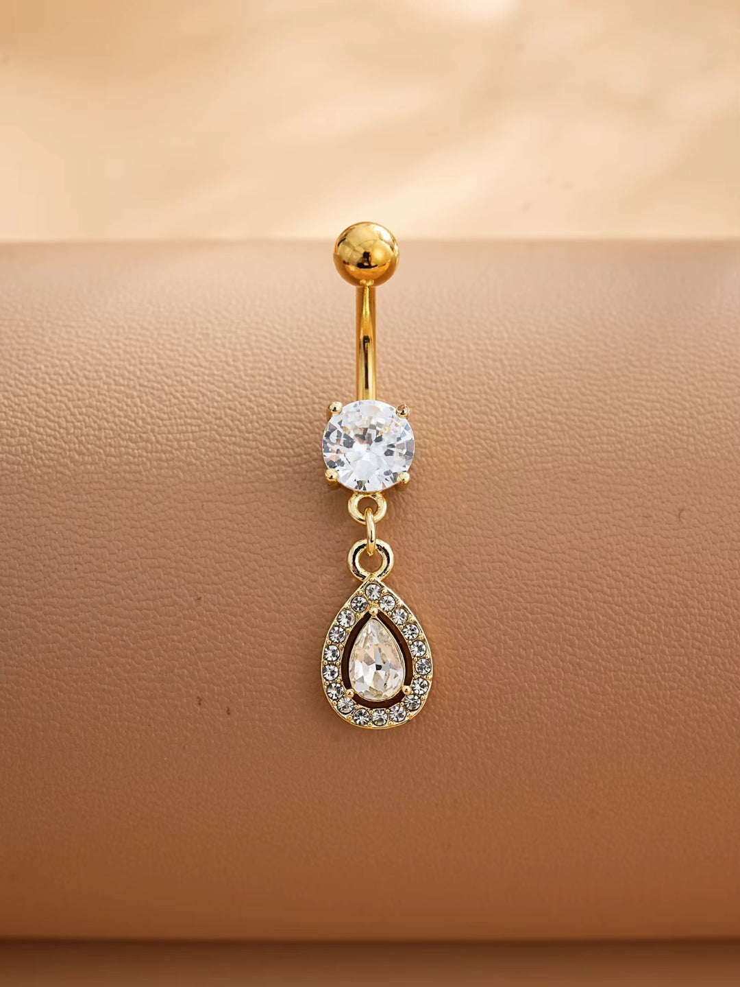 Gold Teardrop Crystal Dangle Belly Button Ring