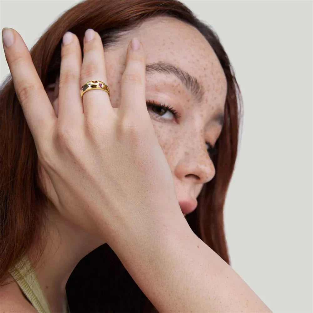 Shimmering Chunky Geometric Ring