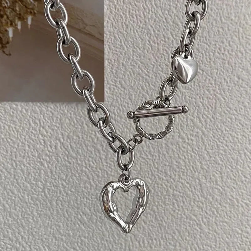 Textured Heart Toggle Necklace