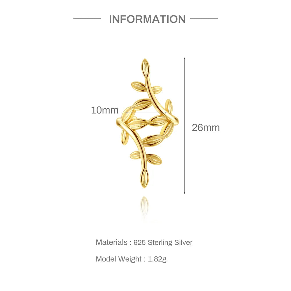 Golden Vine Leaf Ear Cuff – 925 Sterling Silver
